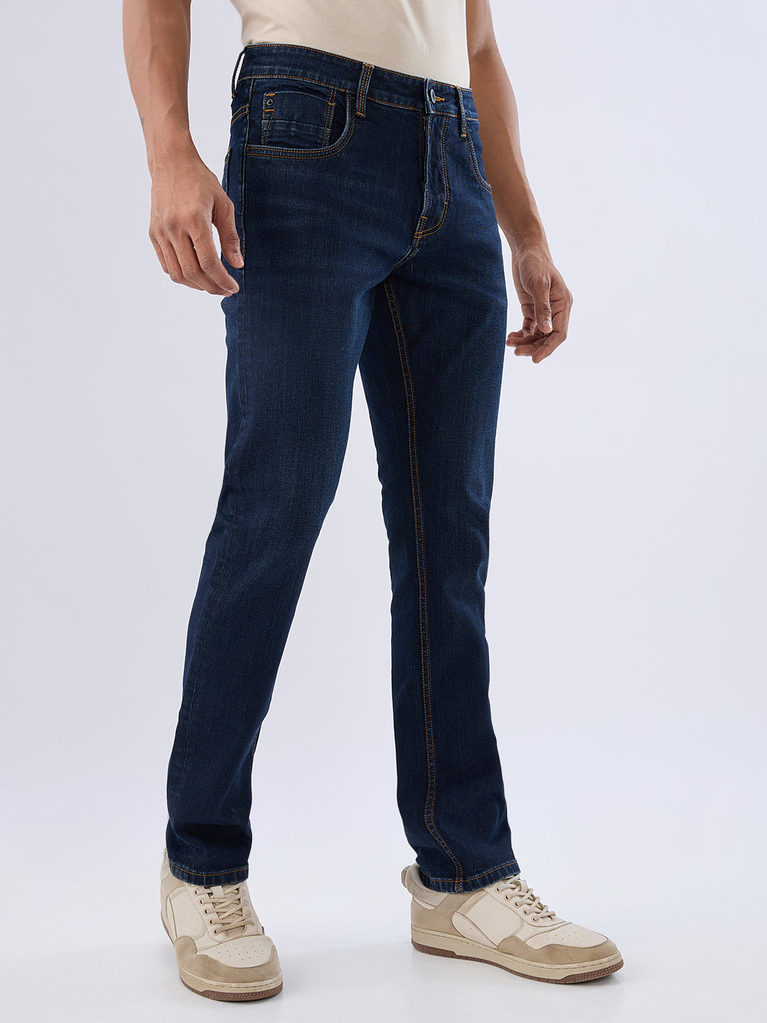 Spykar Dark Blue Regular Fit Mid Rise Jeans For Men