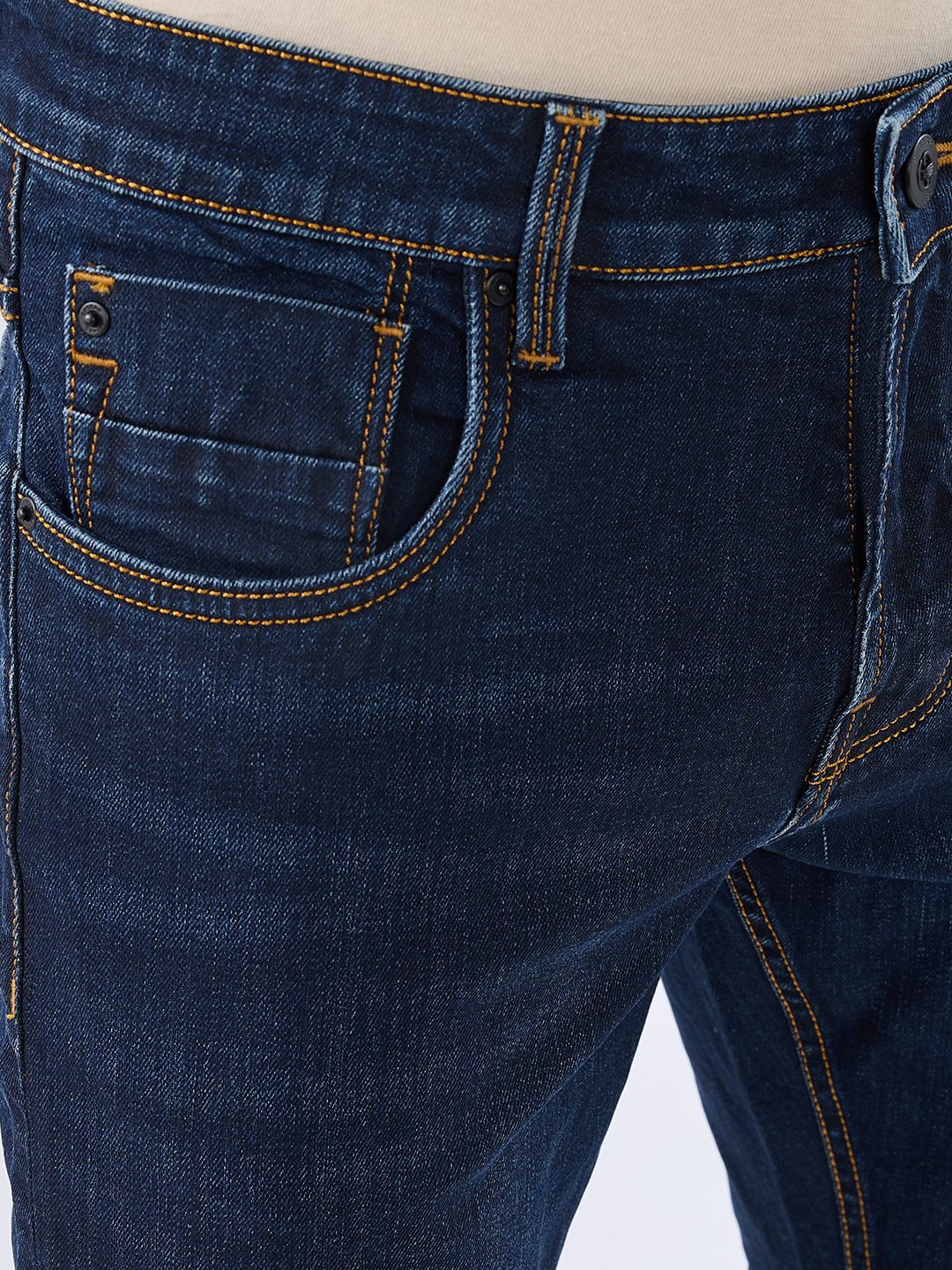 Spykar Dark Blue Regular Fit Mid Rise Jeans For Men