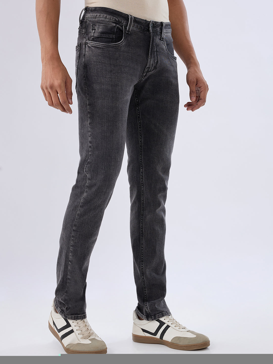 Spykar Carbon Black Slim Fit Low Rise Jeans For Men