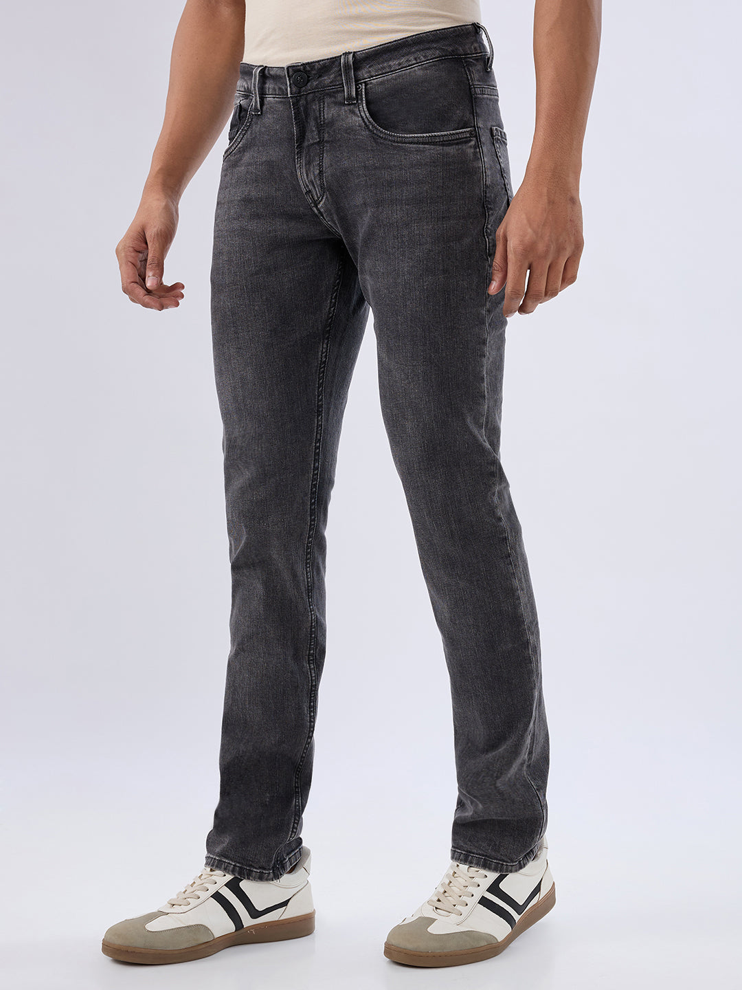 Spykar Carbon Black Slim Fit Low Rise Jeans For Men