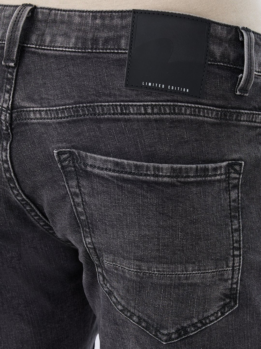 Spykar Carbon Black Slim Fit Low Rise Jeans For Men