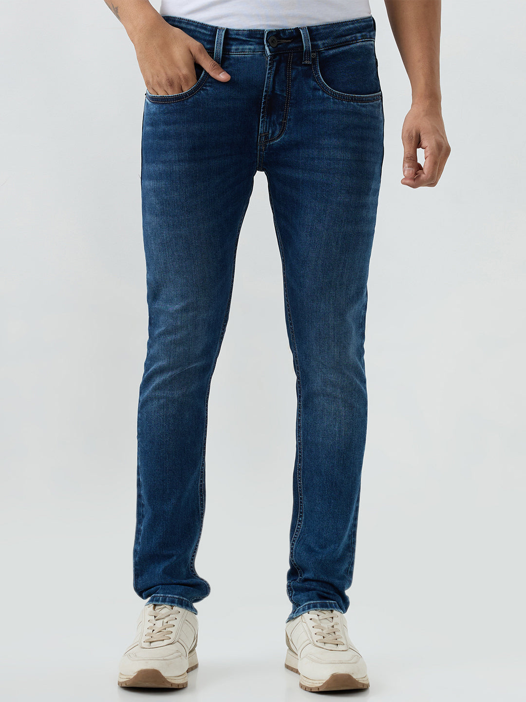 Spykar Dark Blue Slim Fit Low Rise Jeans For Men
