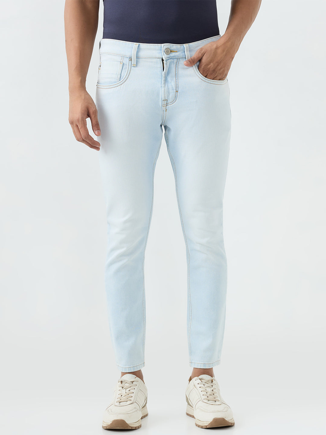 Men Kano Jeans Slim Fit Light Blue Mid Rise