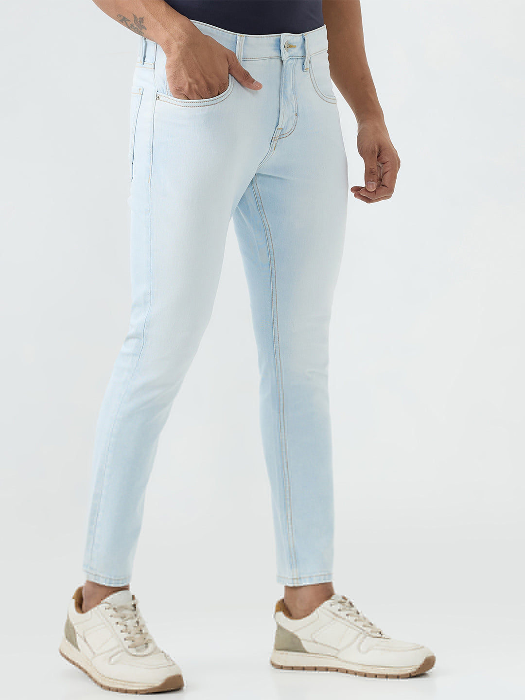 Spykar Light Blue Slim Fit Mid Rise Jeans For Men
