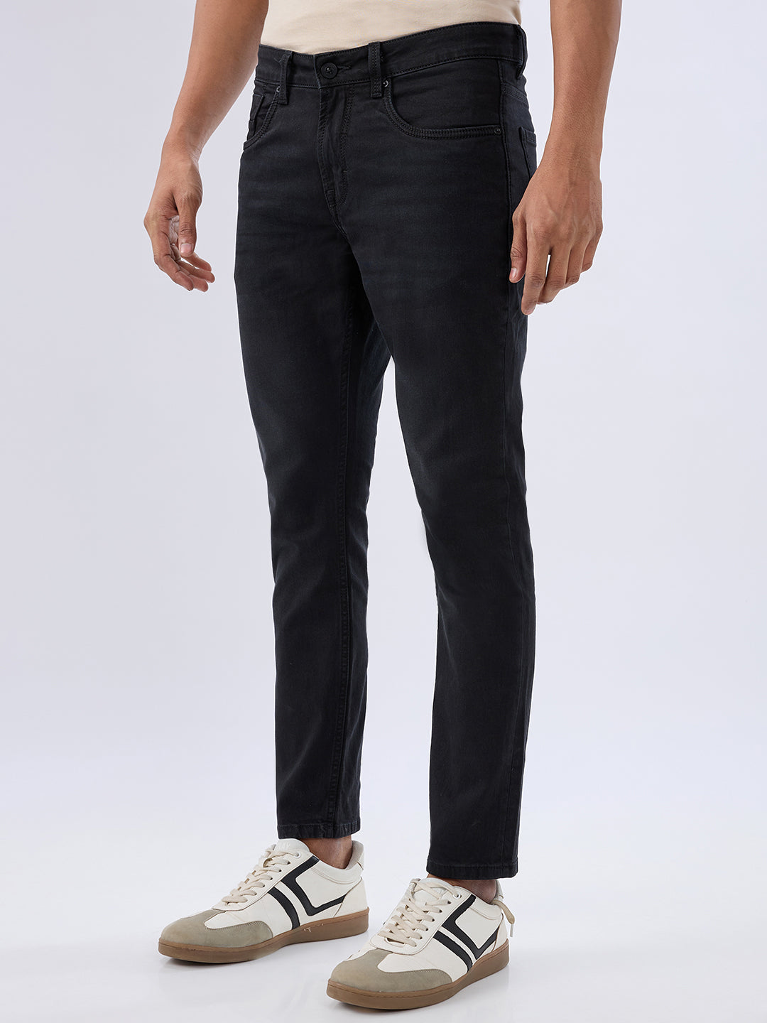 Men Kano Jeans Slim Fit Black Mid Rise