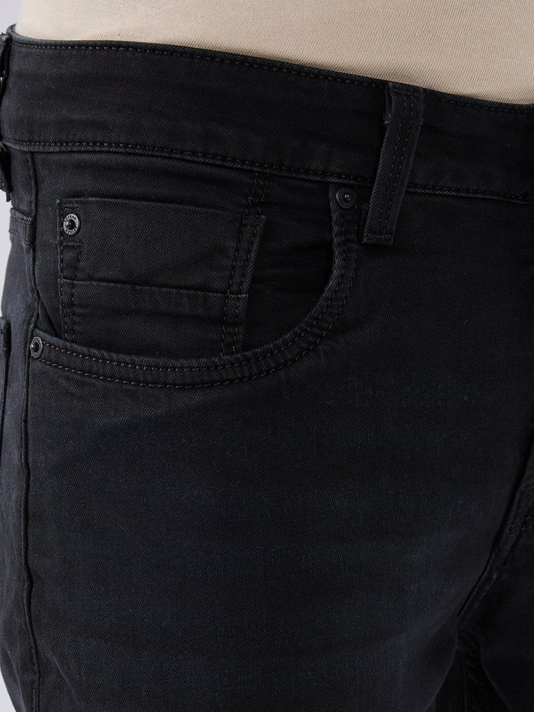 Men Kano Jeans Slim Fit Black Mid Rise
