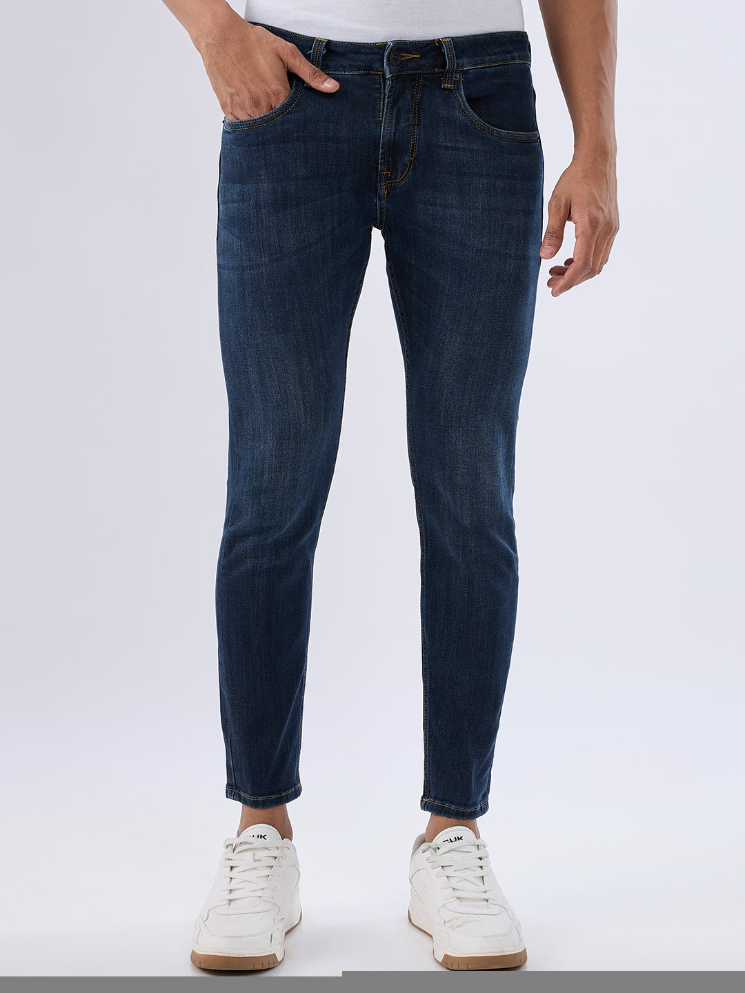 Spykar Dark Blue Slim Fit Mid Rise Jeans For Men