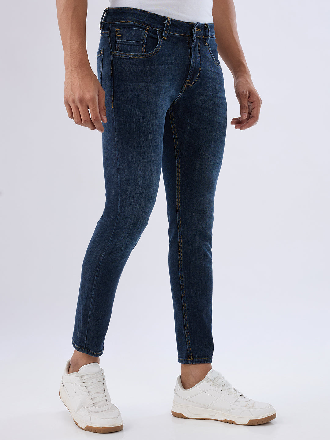 Spykar Dark Blue Slim Fit Mid Rise Jeans For Men