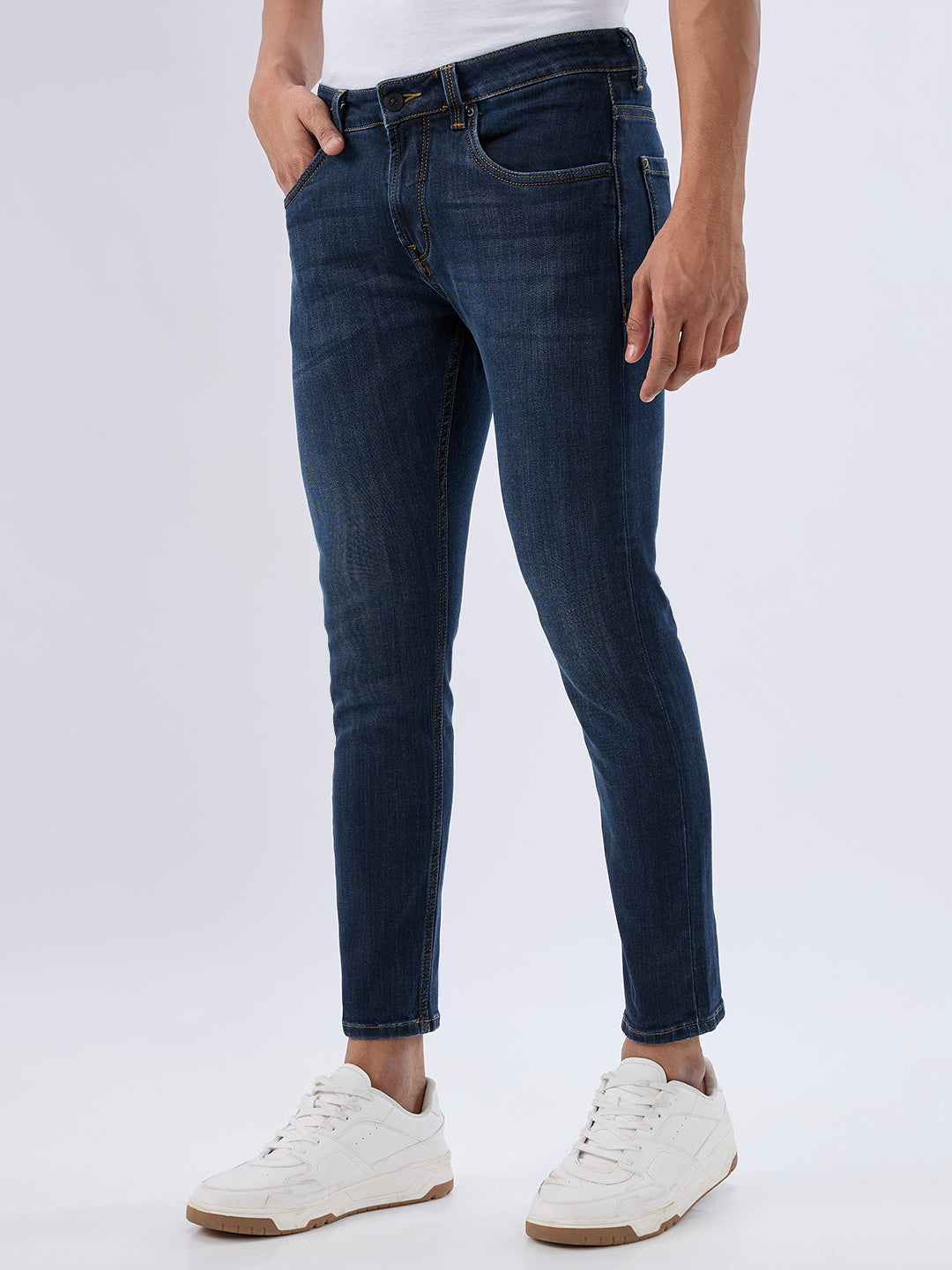 Spykar Dark Blue Slim Fit Mid Rise Jeans For Men