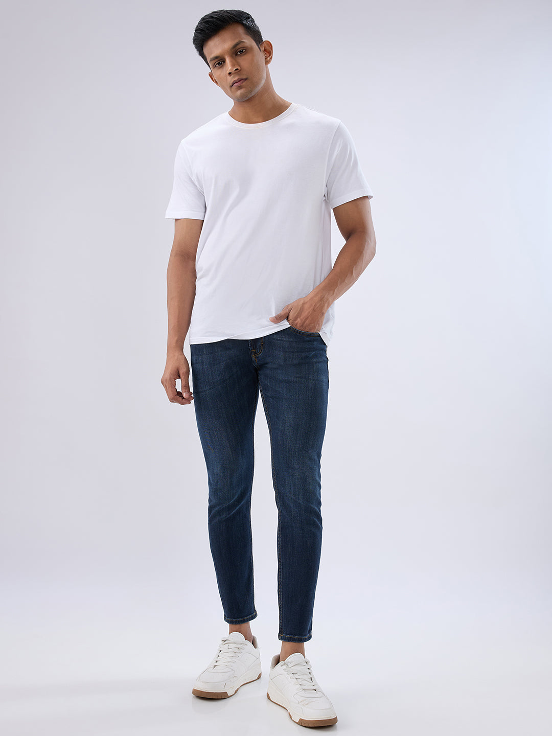 Spykar Dark Blue Slim Fit Mid Rise Jeans For Men