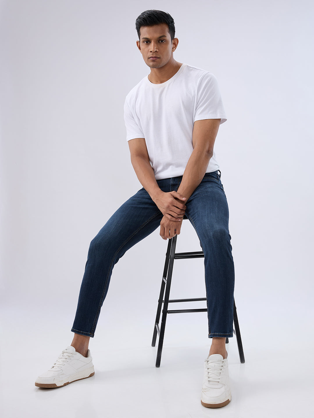 Spykar Dark Blue Slim Fit Mid Rise Jeans For Men