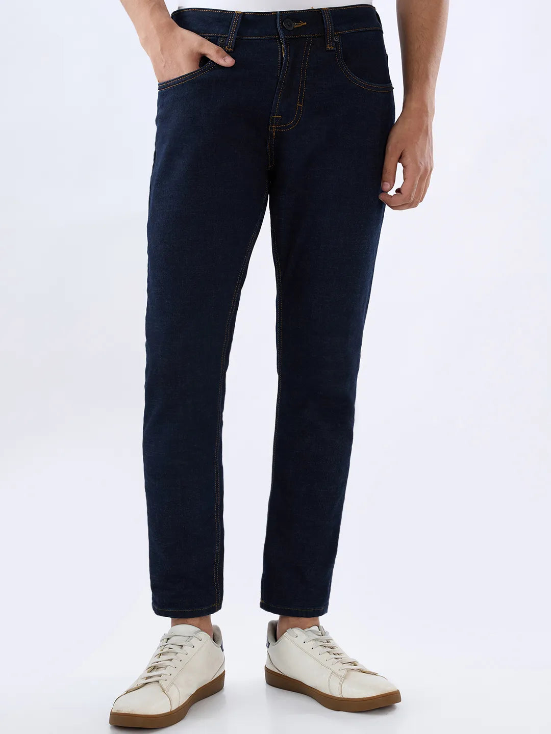 Men Kano Jeans Slim Fit Blue Mid Rise