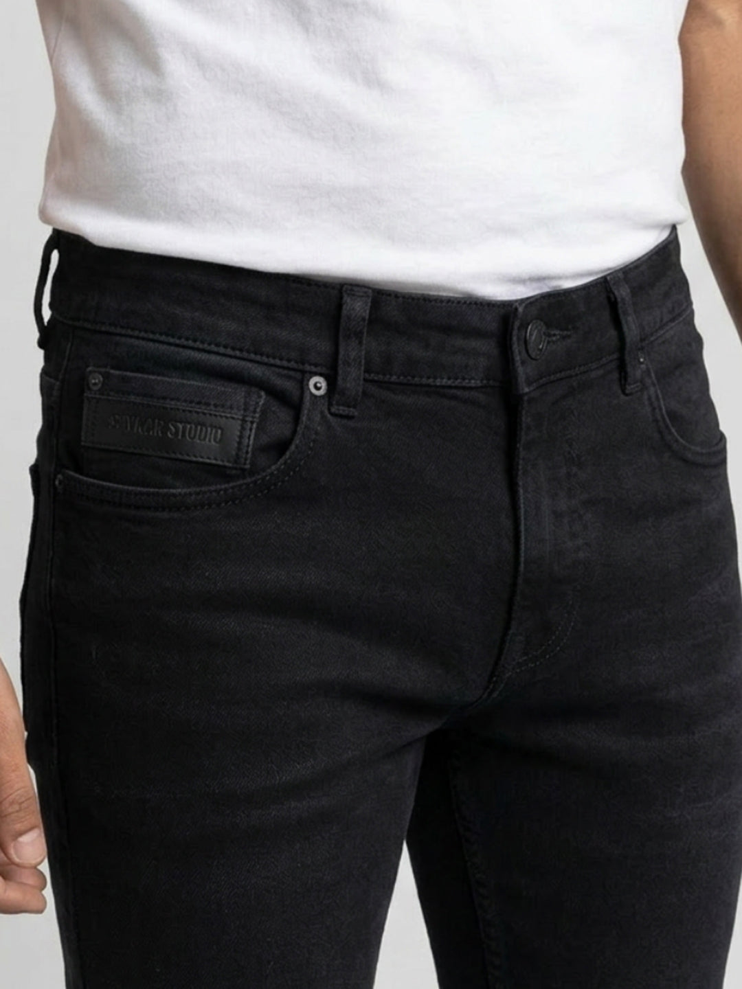 Men Kano Jeans Slim Fit Black Mid Rise