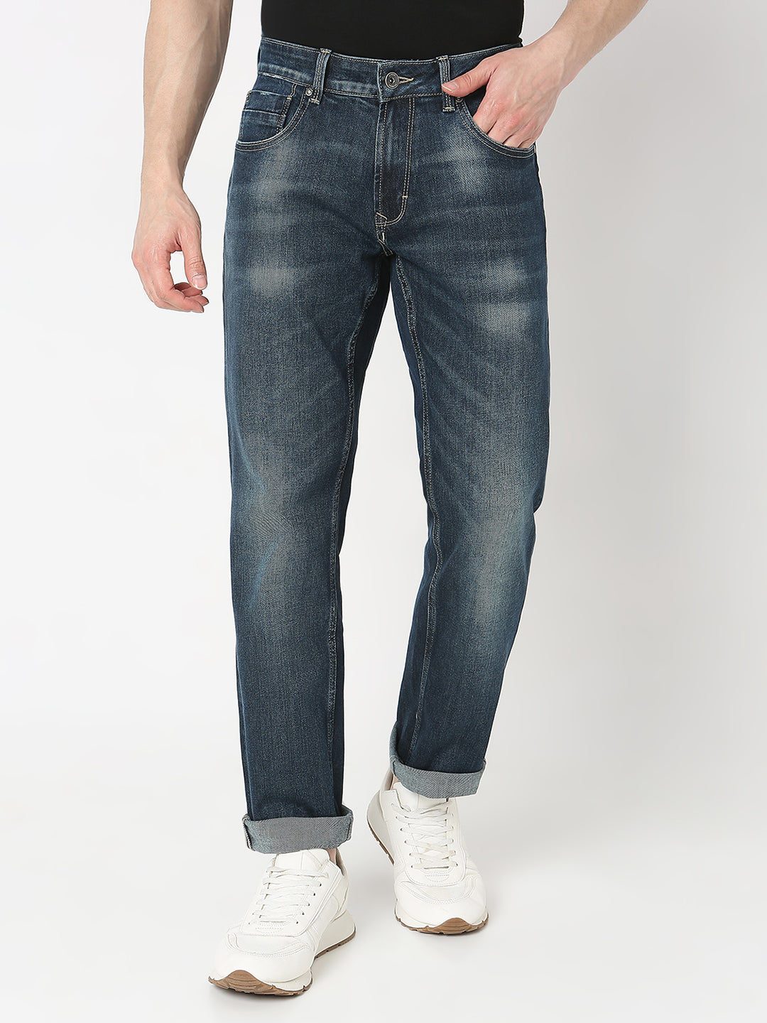 Spykar Men Blue Cotton Mid Rise Jeans