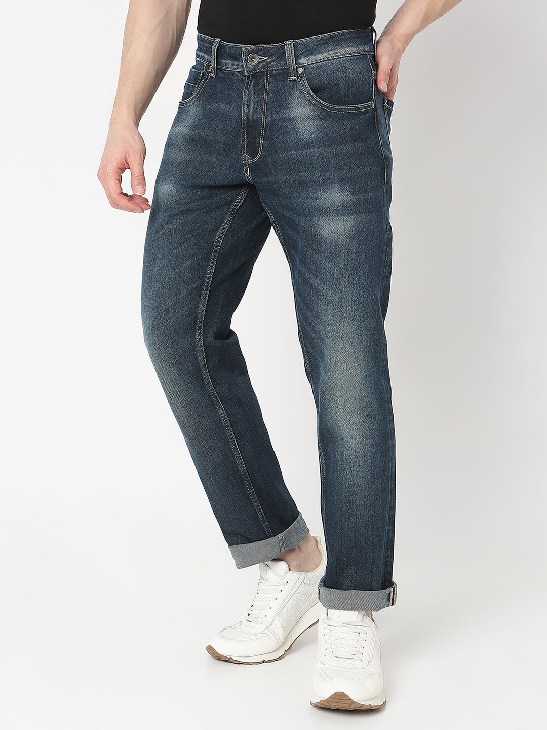 Spykar Men Blue Cotton Mid Rise Jeans