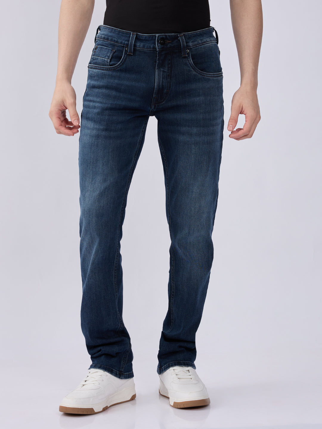 Spykar Dark Blue Mid Rise Regular Fit Casual Jeans For Men