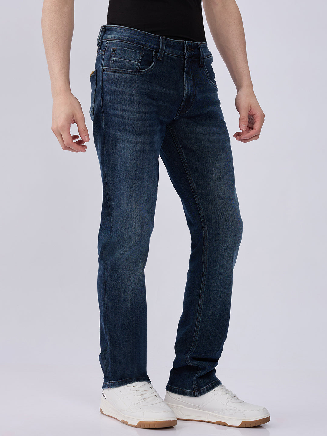 Spykar Dark Blue Mid Rise Regular Fit Casual Jeans For Men