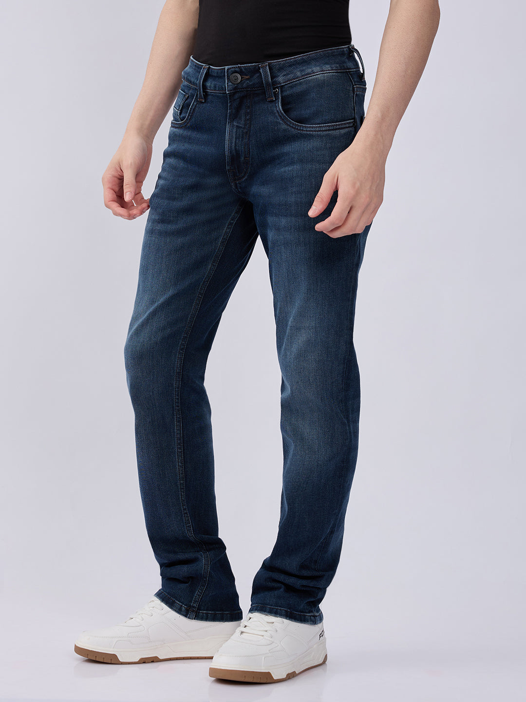 Spykar Dark Blue Mid Rise Regular Fit Casual Jeans For Men