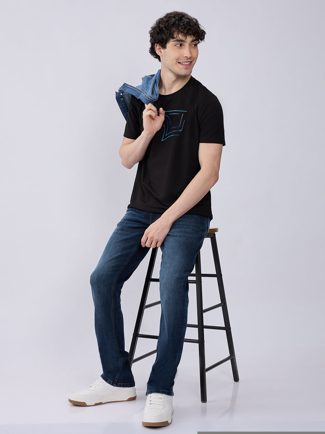 Spykar Dark Blue Mid Rise Regular Fit Casual Jeans For Men