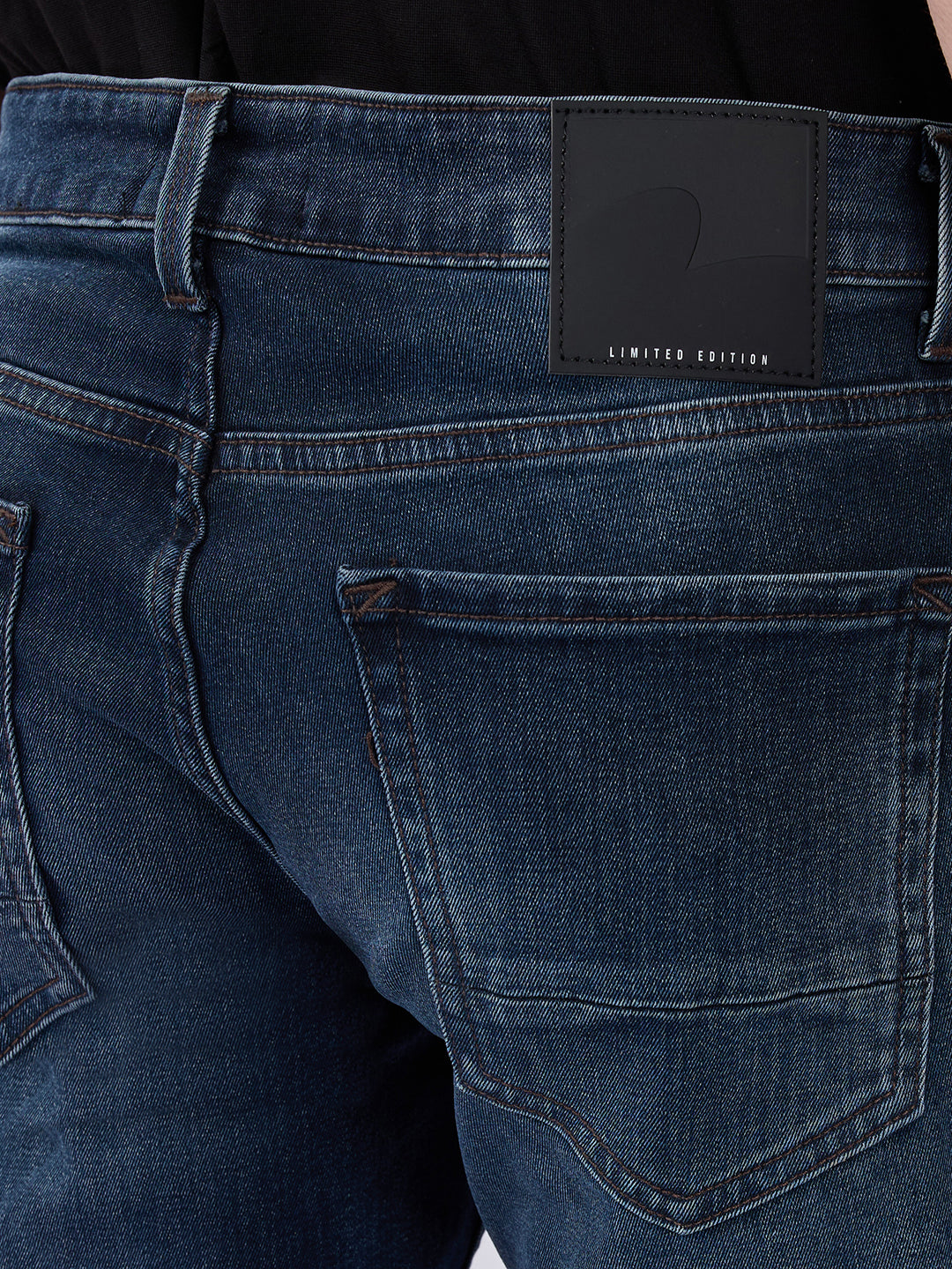 Spykar Dark Blue Mid Rise Regular Fit Casual Jeans For Men