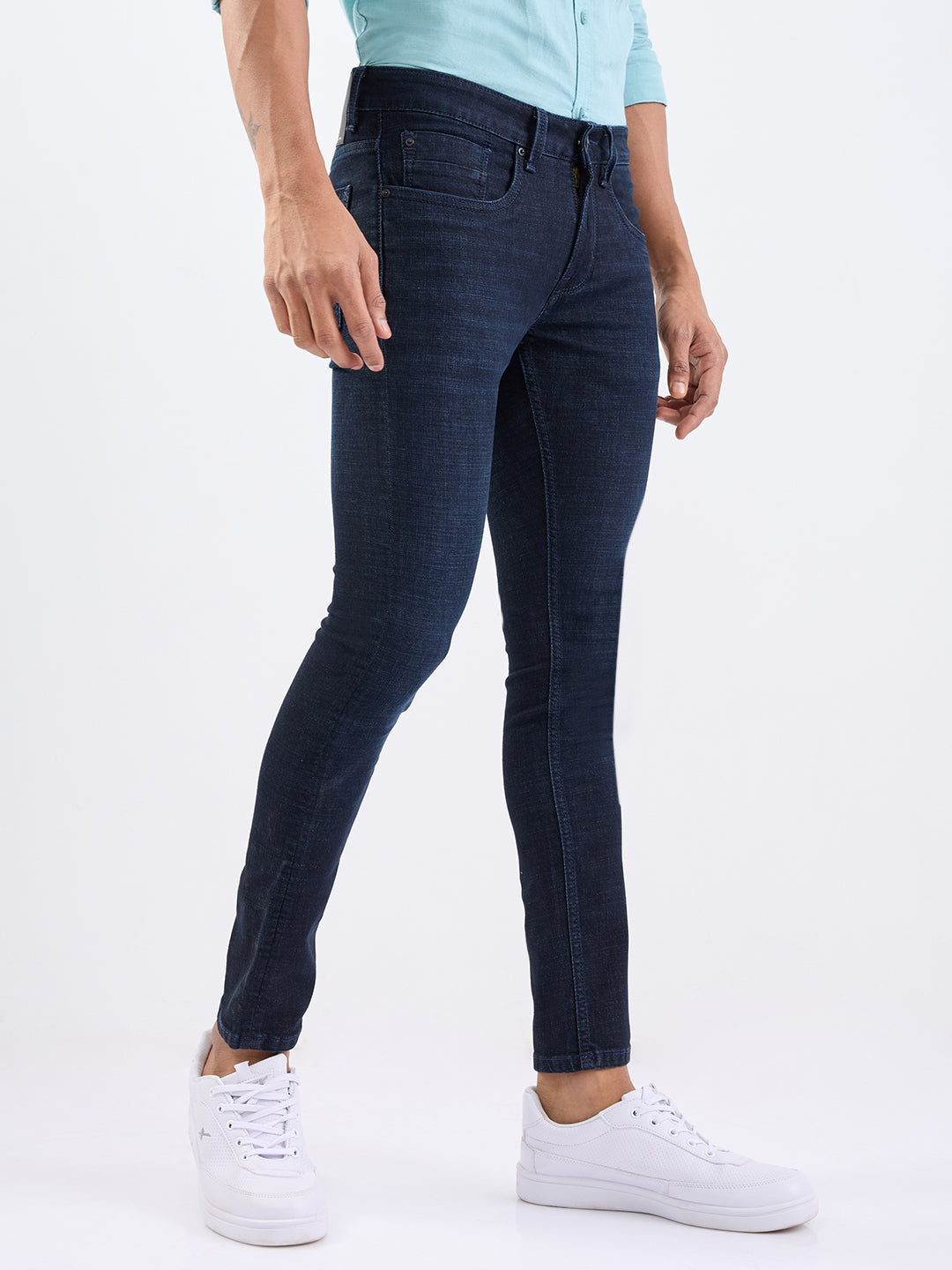 Men Jeans Slim Fit Dark Blue Low Rise