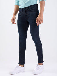 Men Jeans Slim Fit Dark Blue Low Rise