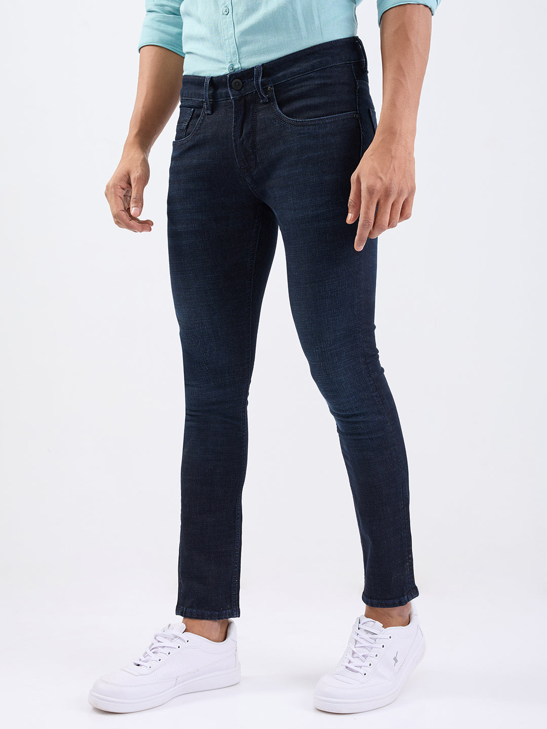 Men Jeans Slim Fit Dark Blue Low Rise