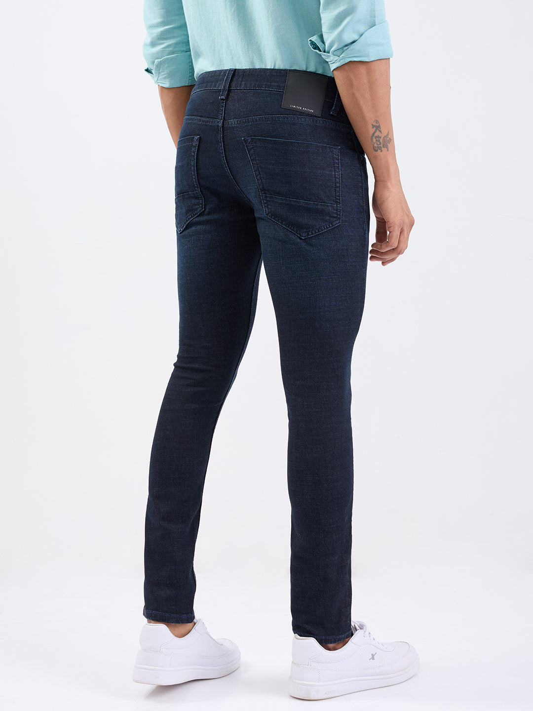 Men Jeans Slim Fit Dark Blue Low Rise