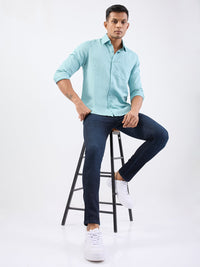 Men Jeans Slim Fit Dark Blue Low Rise