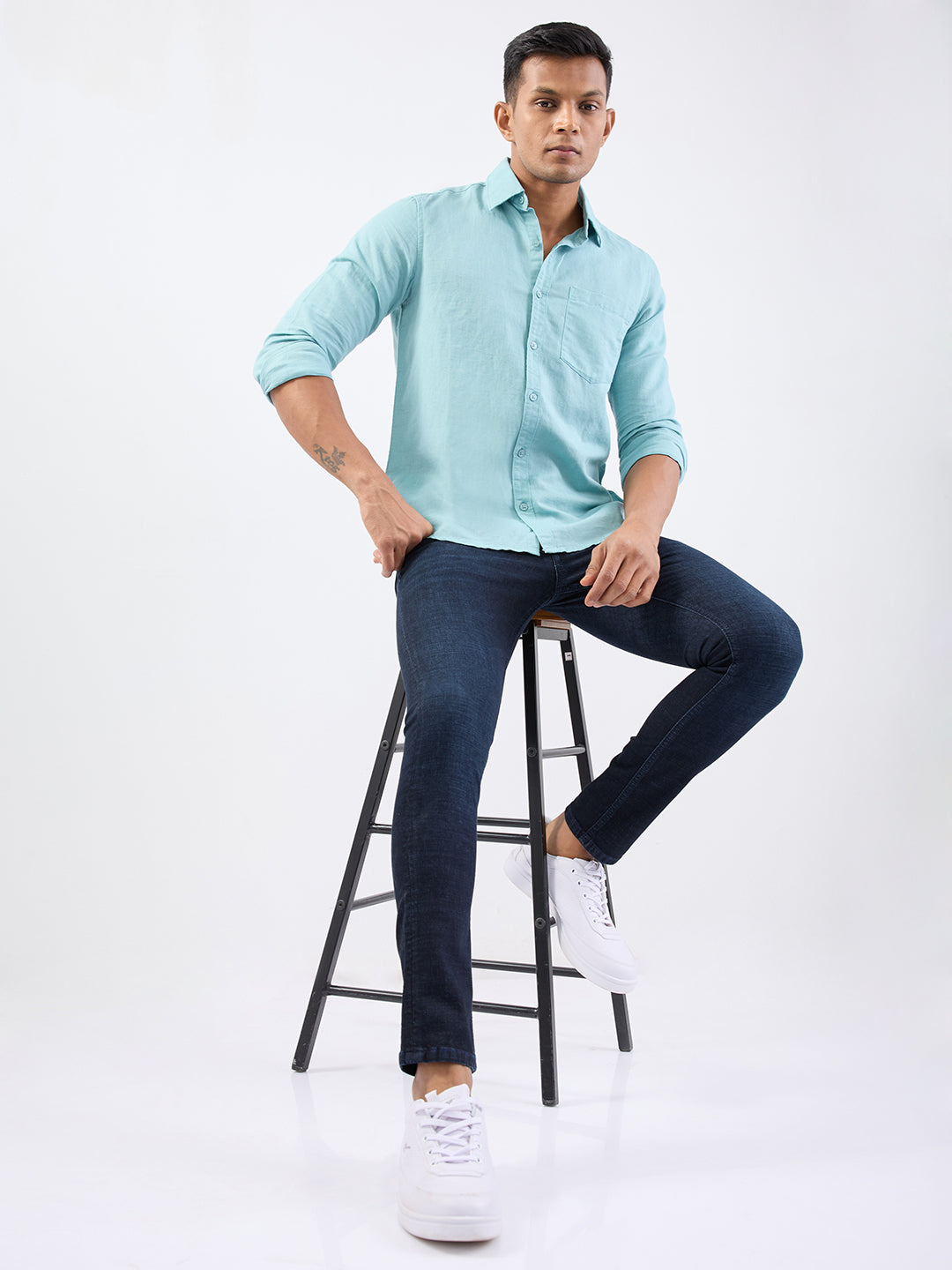 Men Jeans Slim Fit Dark Blue Low Rise