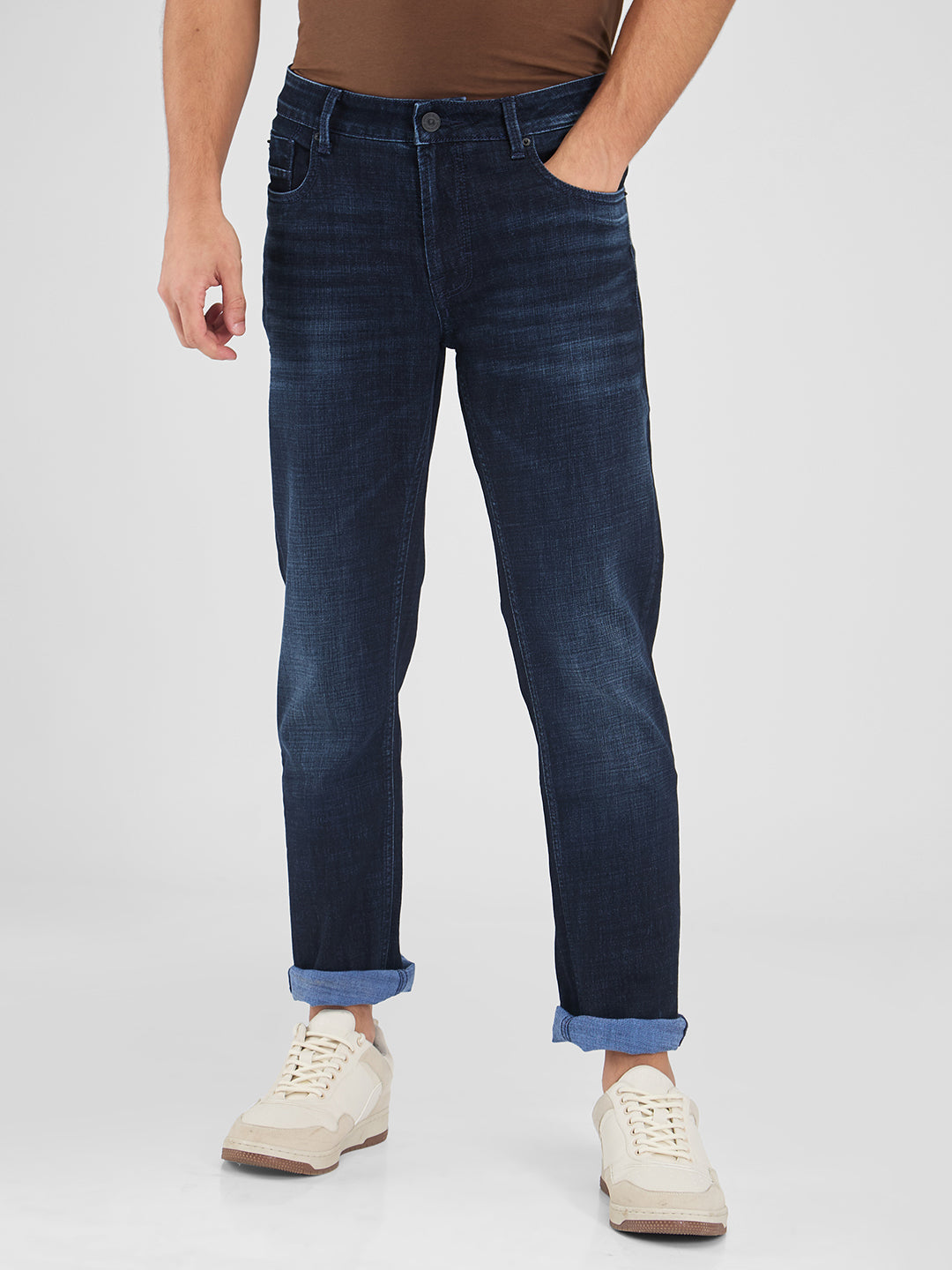 Spykar Blue Regular Fit Mid Rise Jeans For Men