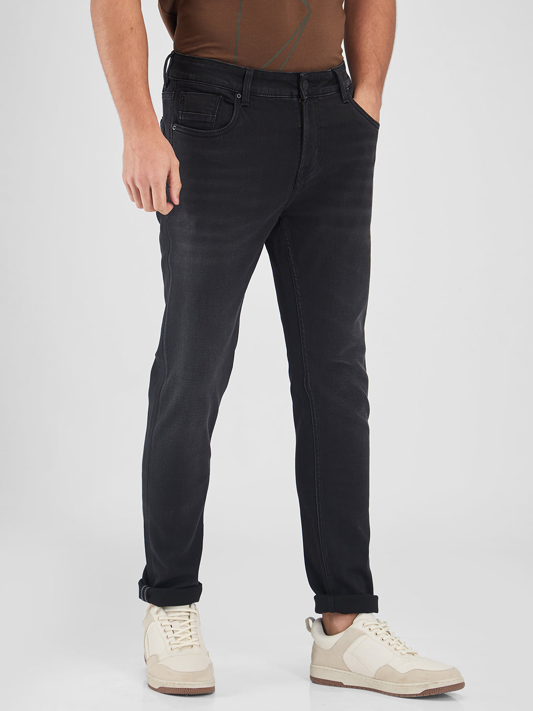 Spykar Black Skinny Slim Fit Low Rise Jeans For Men