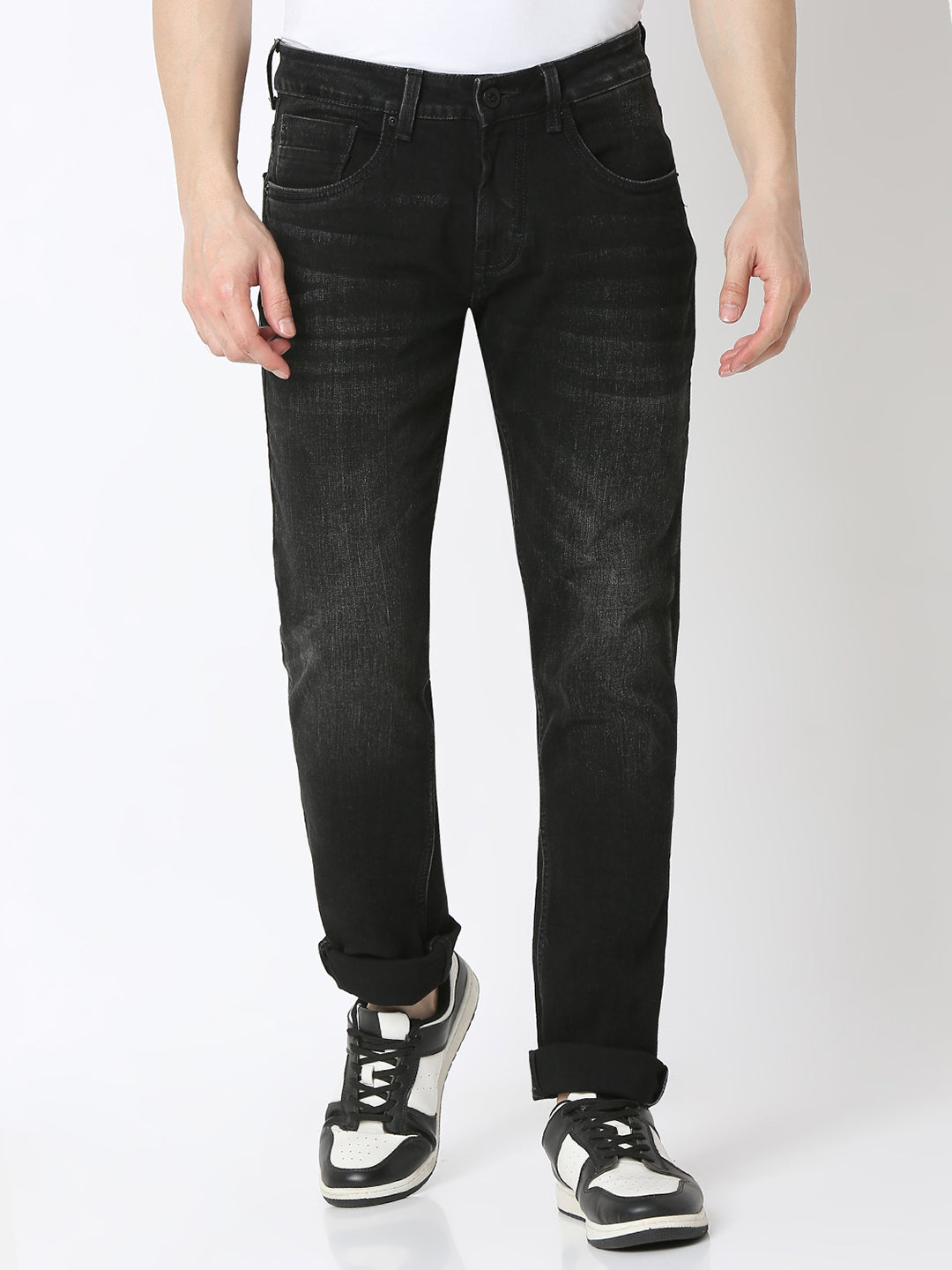 Spykar Carbon Black Low Rise Slim Fit Jeans For Men