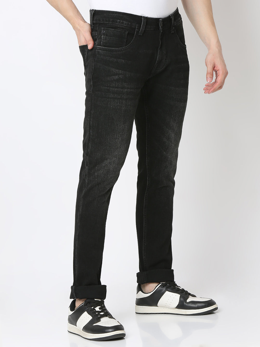 Spykar Carbon Black Low Rise Slim Fit Jeans For Men