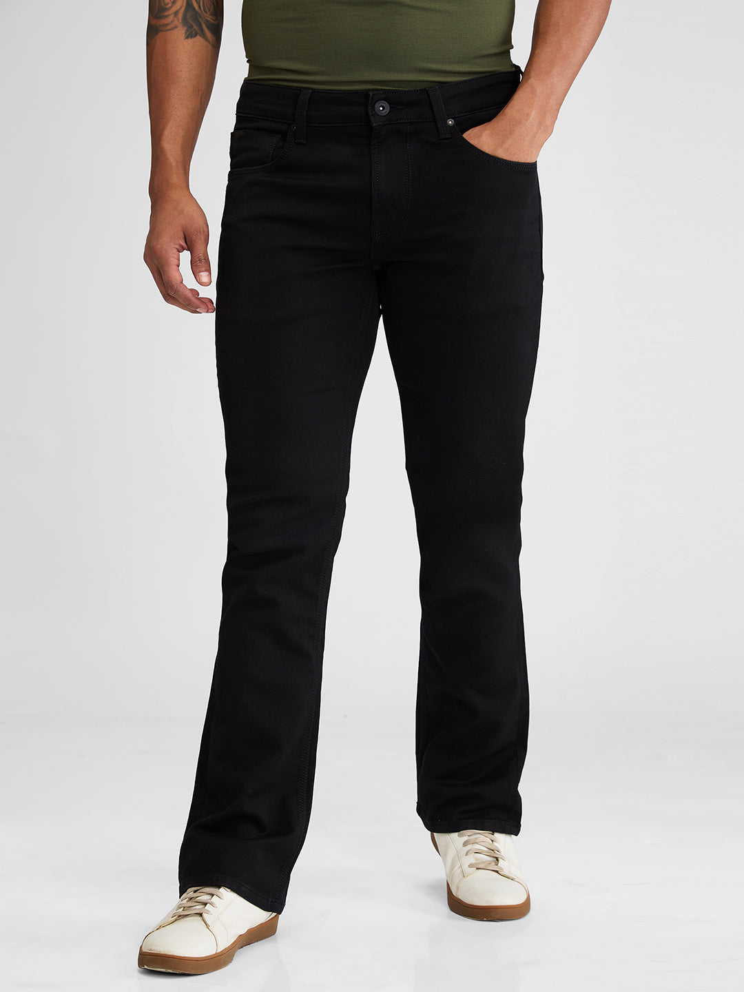 Shop Spykar Black Boot Cut Fit Mid Rise Jeans For Men Online