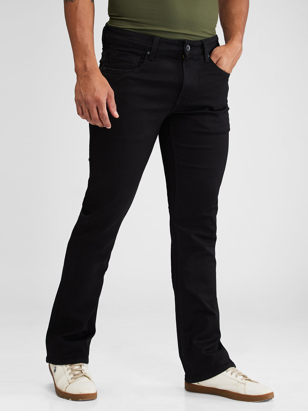 Spykar Black Boot Cut Fit Mid Rise Jeans For Men