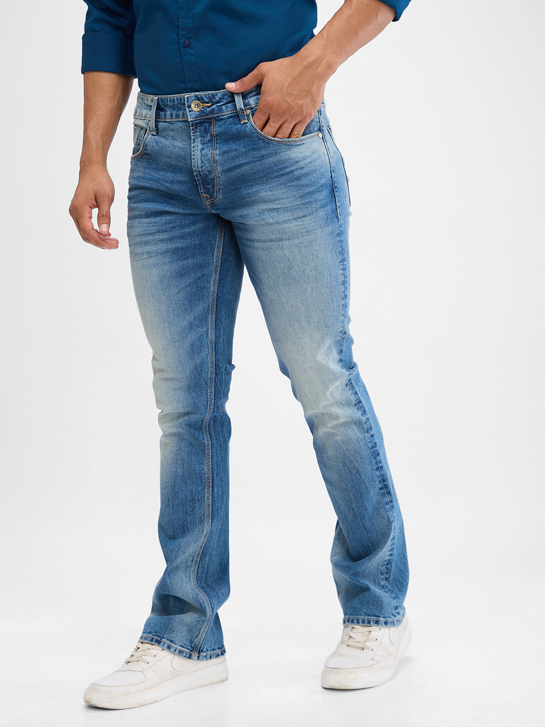 Spykar Vintage Blue Boot-Leg Jeans For Men