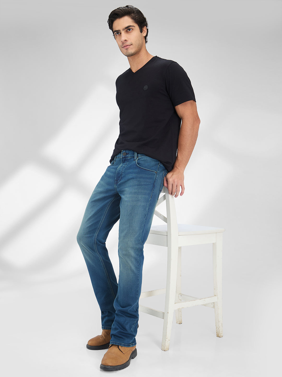 Spykar Blue Boot Cut Fit Mid Rise Jeans For Men