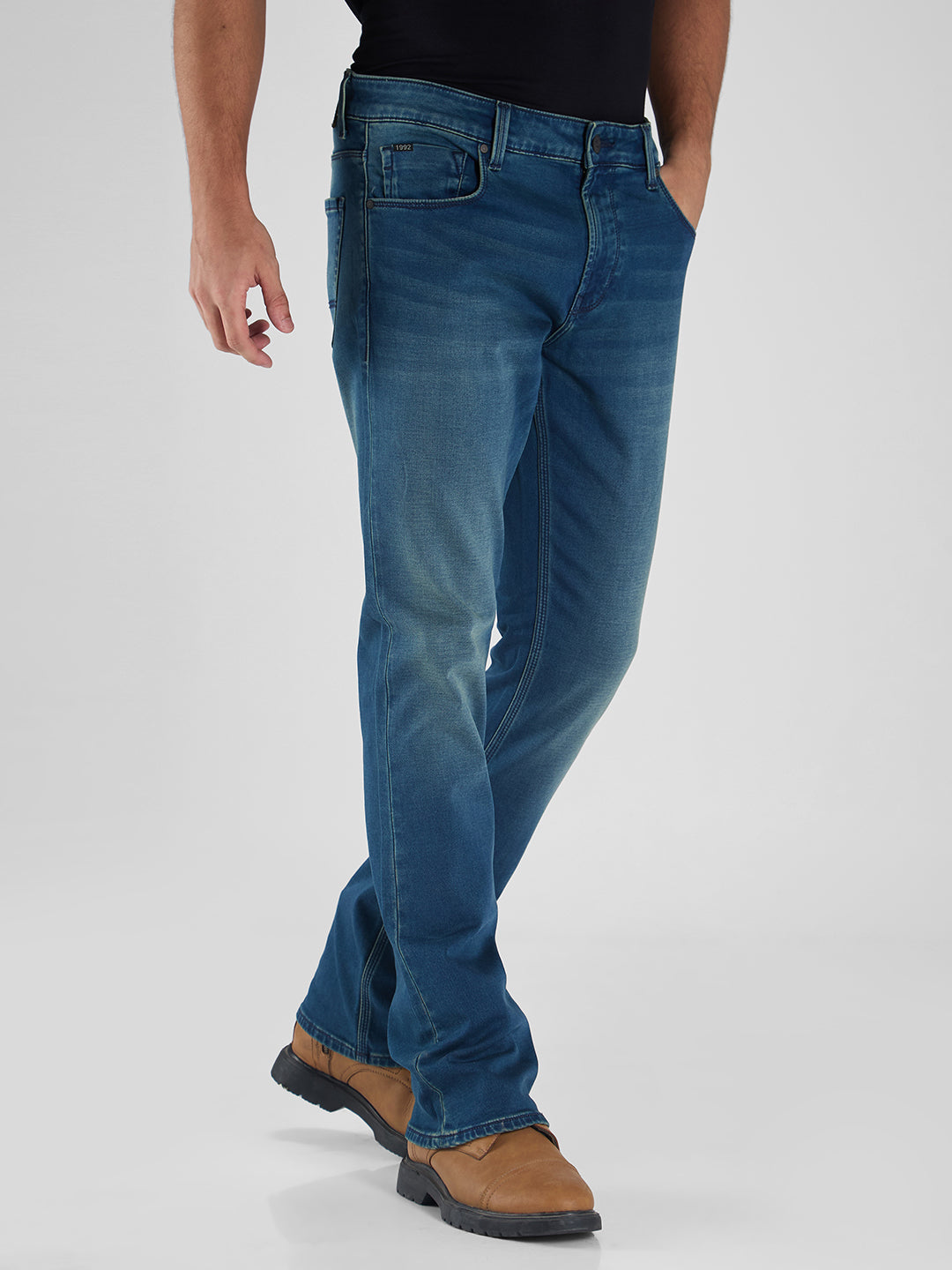 Spykar Blue Boot Cut Fit Mid Rise Jeans For Men