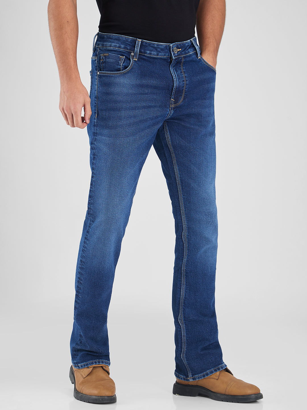 Spykar Blue Boot Cut Fit Mid Rise Jeans For Men