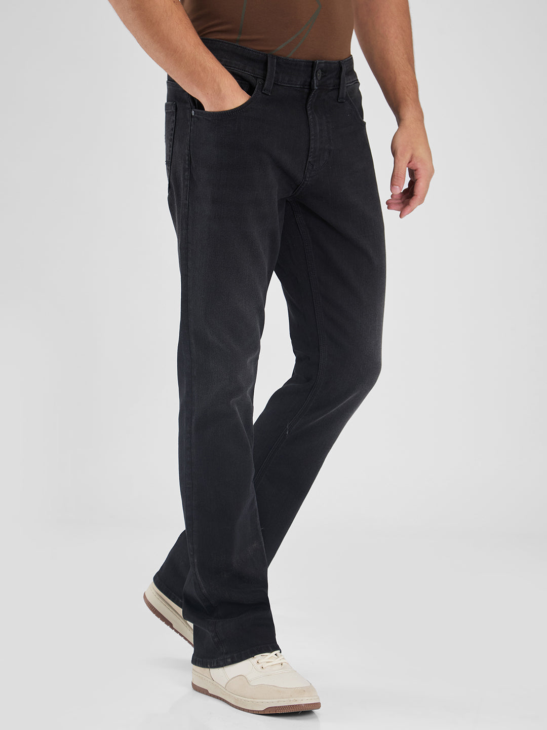 Spykar Black Boot Cut Fit Mid Rise Jeans For Men