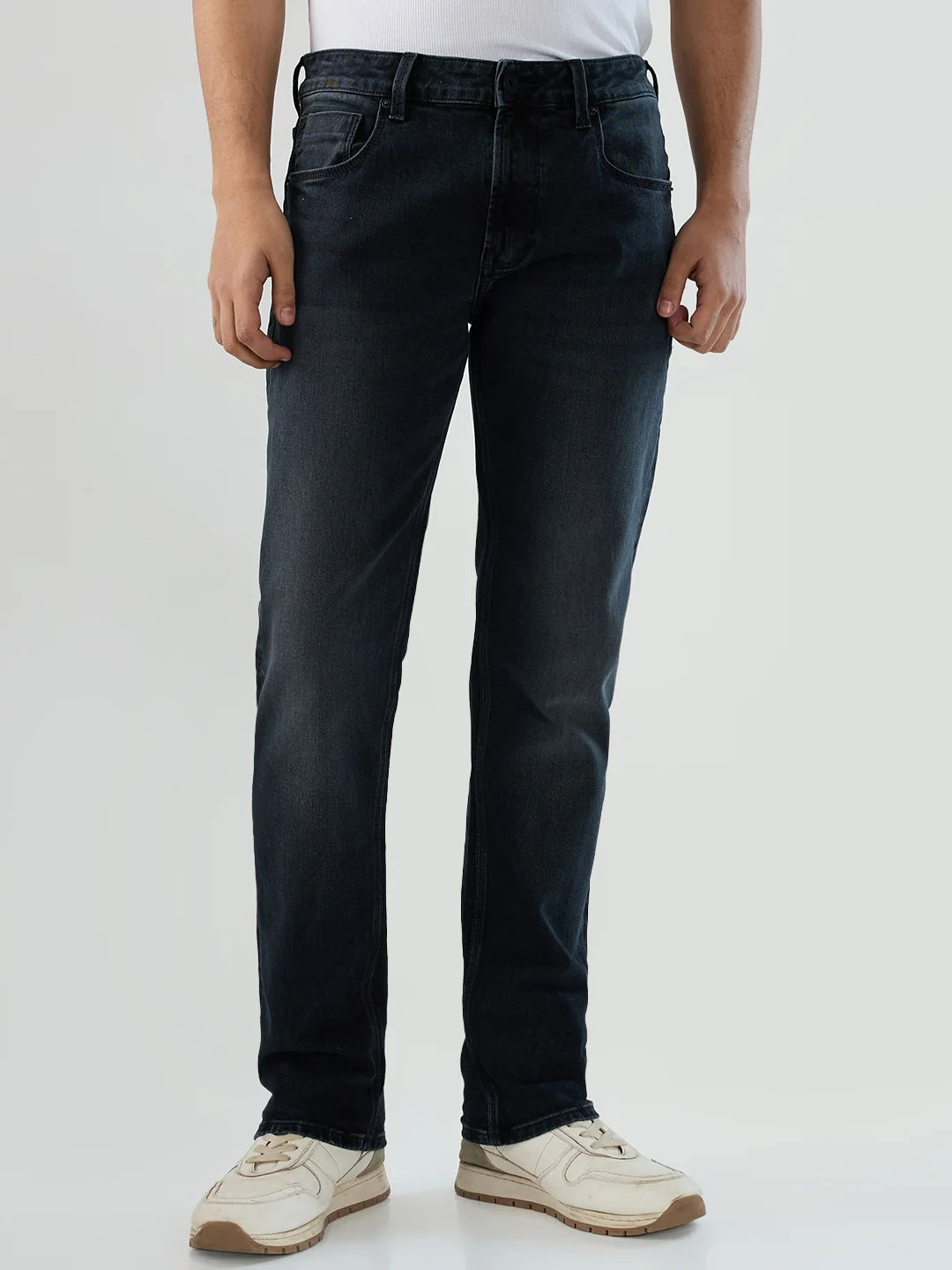 Men Jeans Comfort Fit Black Mid Rise