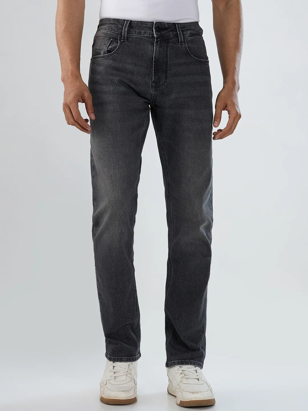 Men Jeans Comfort Fit Black Mid Rise