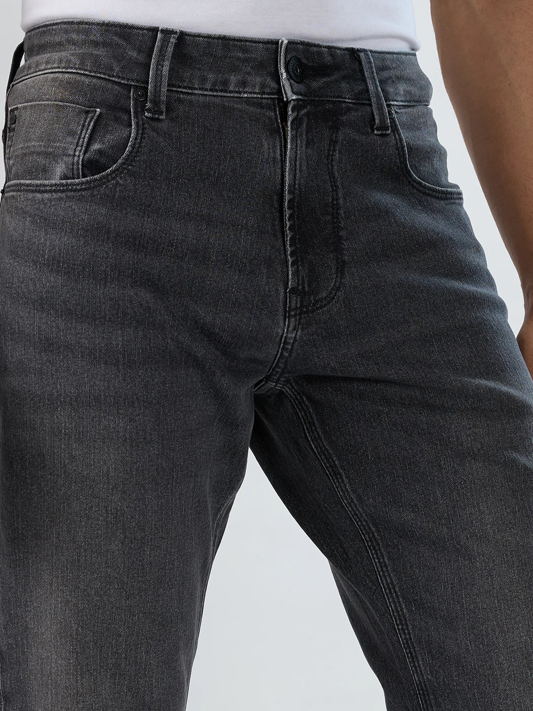 Men Jeans Comfort Fit Black Mid Rise