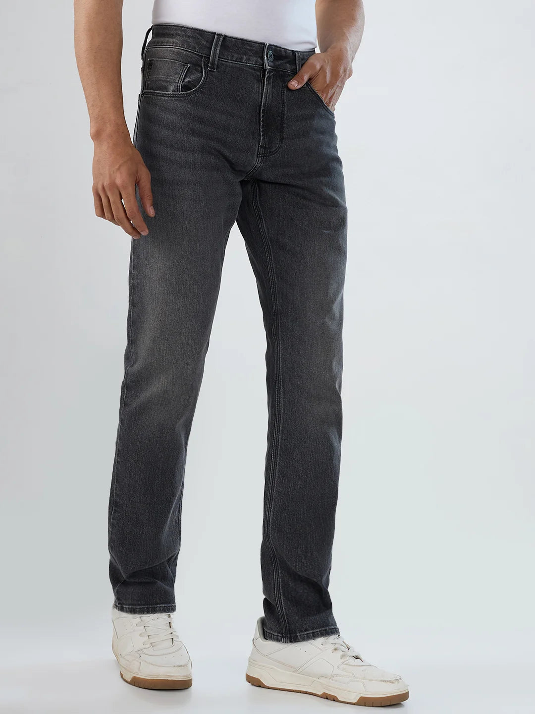 Men Jeans Comfort Fit Black Mid Rise
