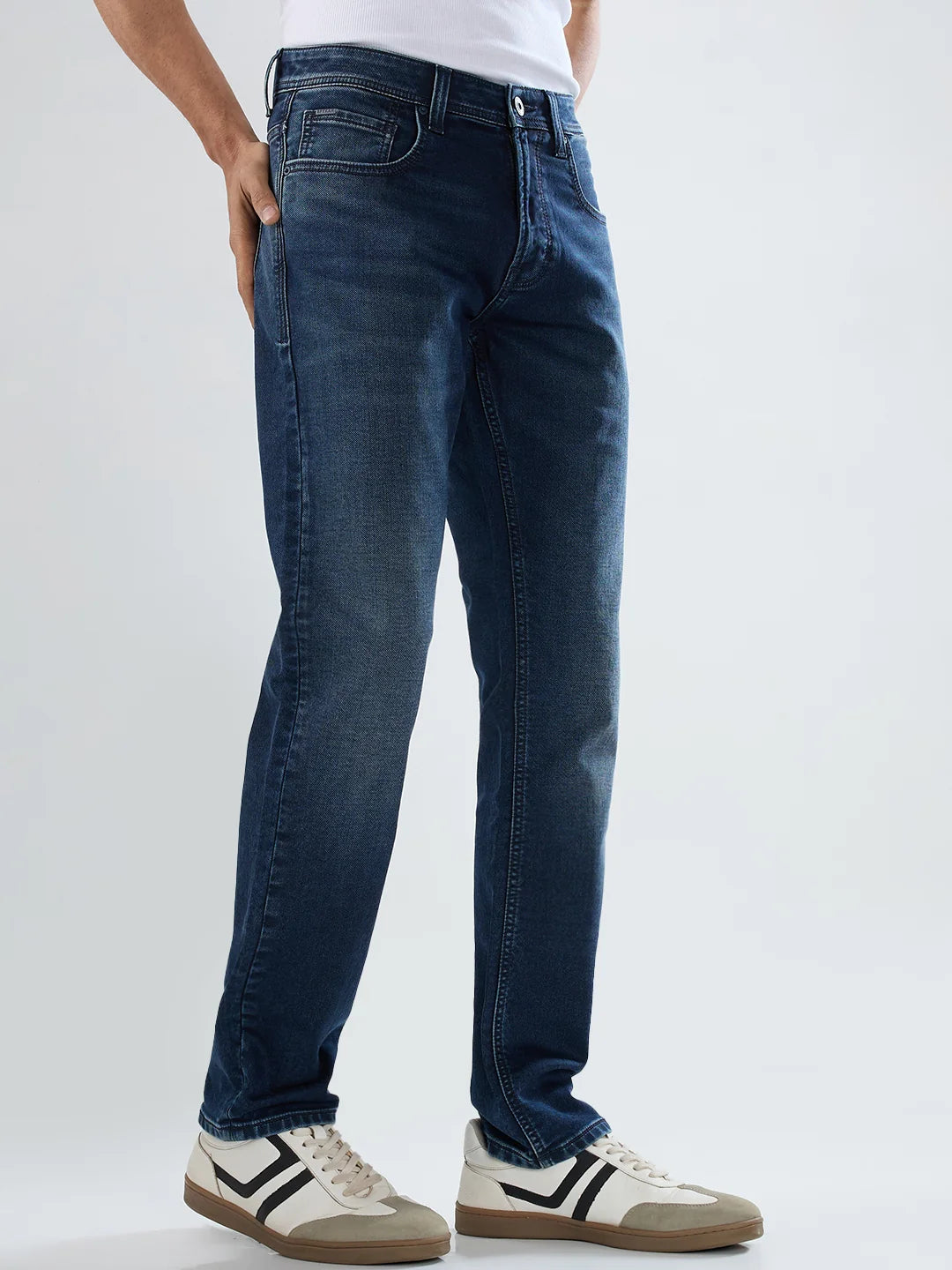 Men Jeans Comfort Fit Dark Blue Mid Rise