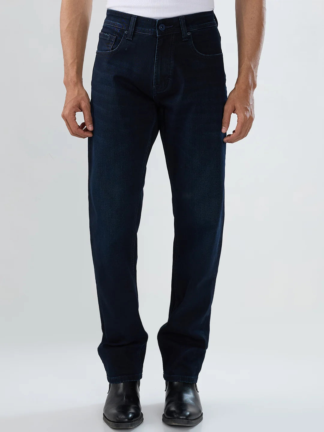 Men Jeans Comfort Fit Dark Blue Mid Rise
