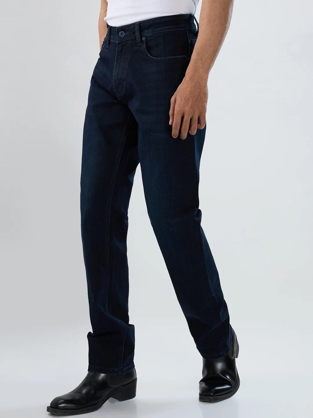 Men Jeans Comfort Fit Dark Blue Mid Rise