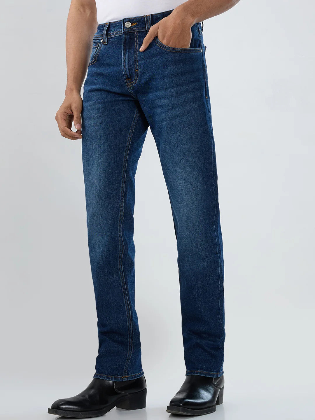 Men Jeans Comfort Fit Dark Blue Mid Rise