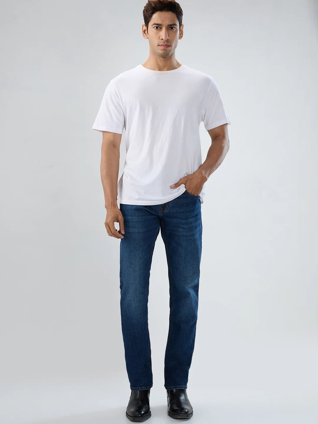 Men Jeans Comfort Fit Dark Blue Mid Rise